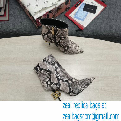 Dolce  &  Gabbana Thin Heel 10.5cm Leather Ankle Boots Snake Print Gray with Baroque DG Heel 2021